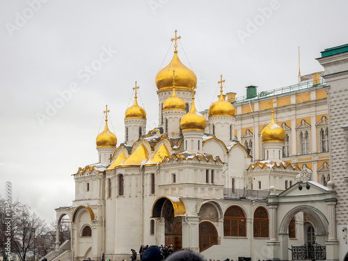 Orthodox Church in the Moscow Kremlin. Cathedral of the Annunciation in winter. January 3, 2017.