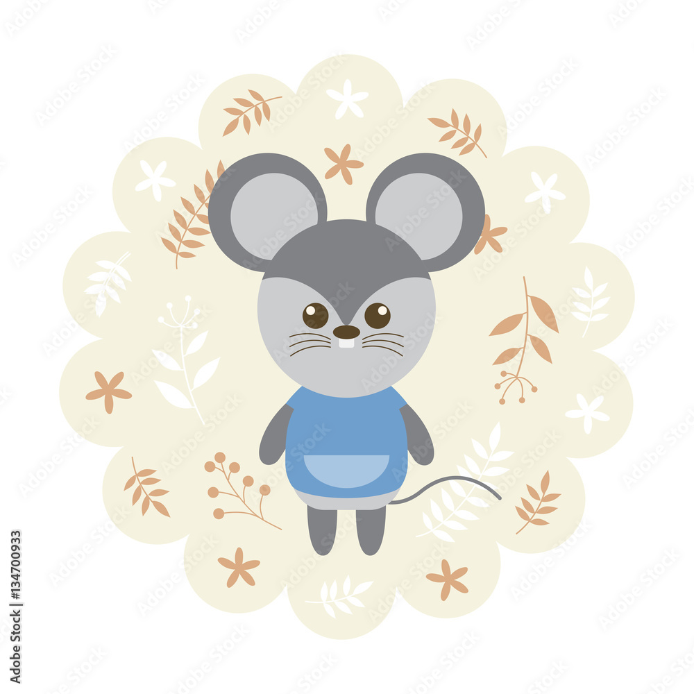 rat , mouse. vector illustration cartoon , mascot. funny and lovely design. cute animal on a floral background. little animal in the children's book character style.