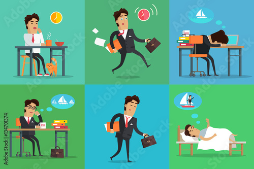 Businessman Working Day Set