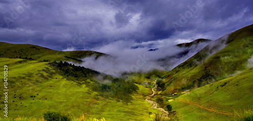Great view of the alpine valley that glowing