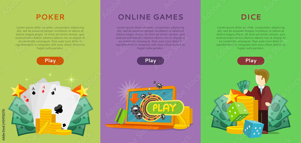 Fototapeta premium Pocker, Online Games, Dice Casino Banners Set.