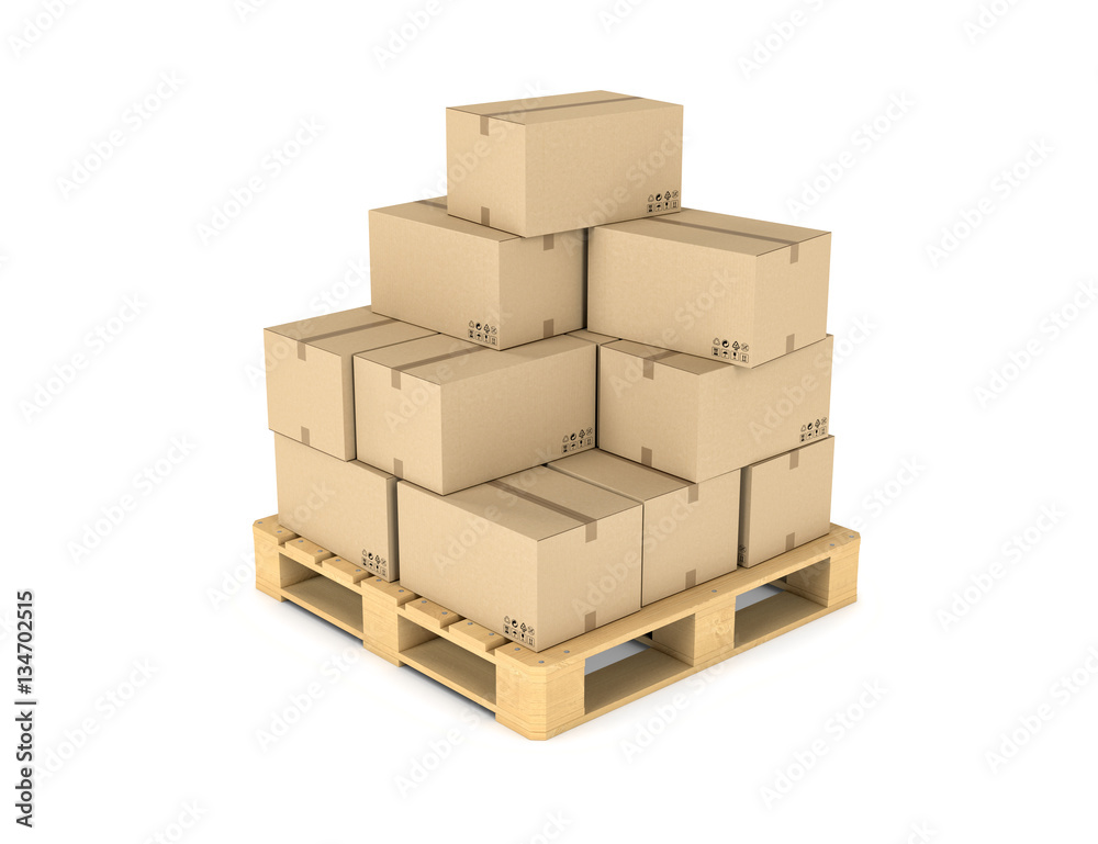Rendering of several carton boxes stacked evenly on a double-decked pallet Rendering of several carton boxes stacked evenly on a double-decked pallet