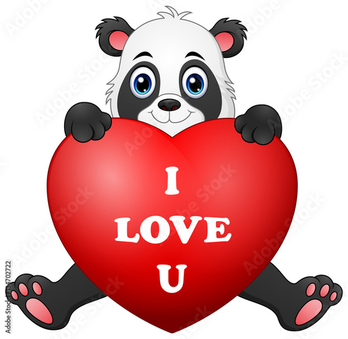 Fototapeta Naklejka Na Ścianę i Meble -  Cartoon panda holding red heart 