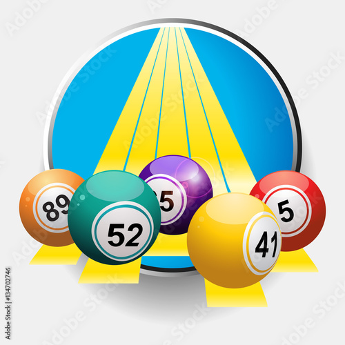 Bingo balls on yellow stripes border