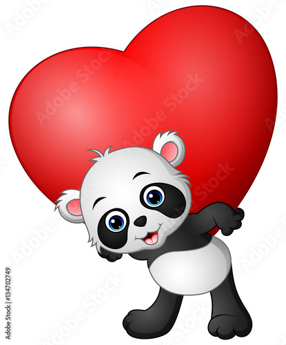 Fototapeta Naklejka Na Ścianę i Meble -  Cartoon panda hold red heart 