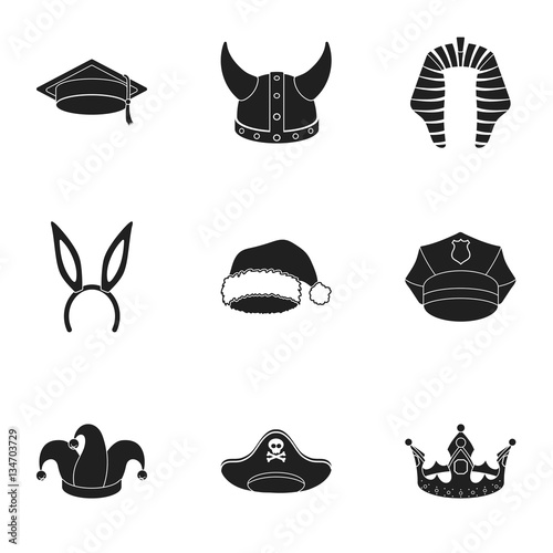 Hats set icons in black style. Big collection of hats vector symbol stock illustration