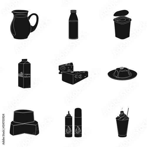 Milk product and sweet set icons in black style. Big collection of milk product and sweet vector symbol stock illustration