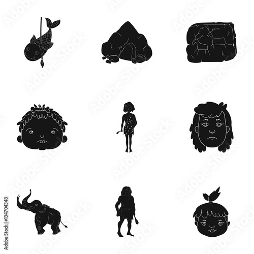 Stone age set icons in black style. Big collection of stone age vector symbol stock illustration photo