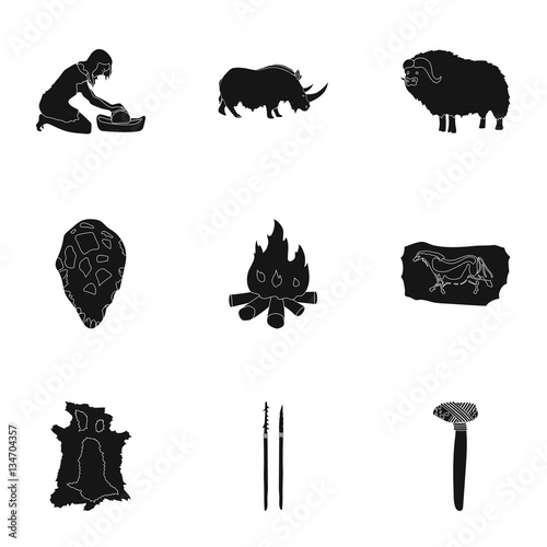 Stone age set icons in black style. Big collection of stone age vector symbol stock illustration