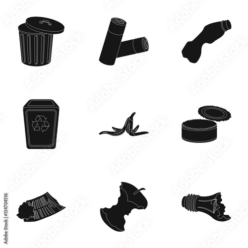 Trash and garbage set icons in black style. Big collection of trash and garbage vector symbol stock illustration