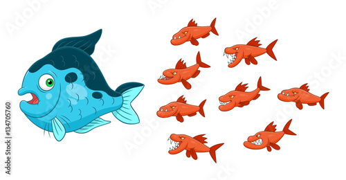 Small fishes attacks big fish