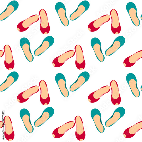 set of two pairs of women's shoes without heels, seamless pattern, sketch illustration, hand drawn, in color