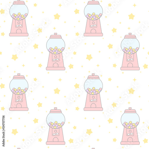 cute pink cartoon gumball machine seamless vector pattern background illustration