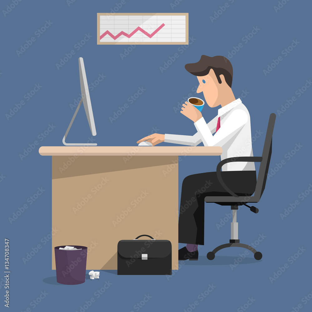 Vector flat design illustration of businessman in office Vector flat design illustration of businessman in office