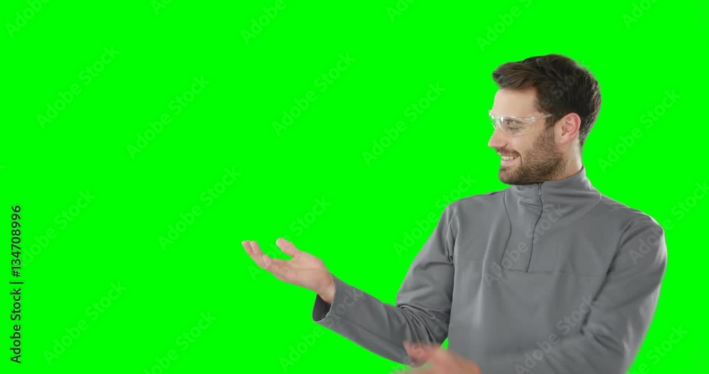 Man touching digital screen against green background 4k Man touching digital screen against green background 4k