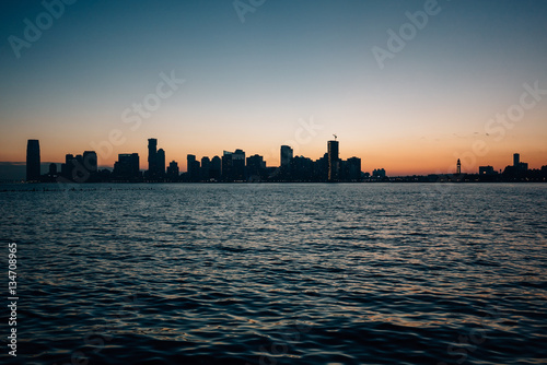 Sunset view of coastal city