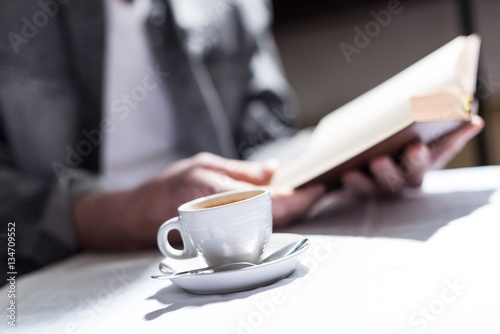 Relaxing time with coffee and reading, hard light effect