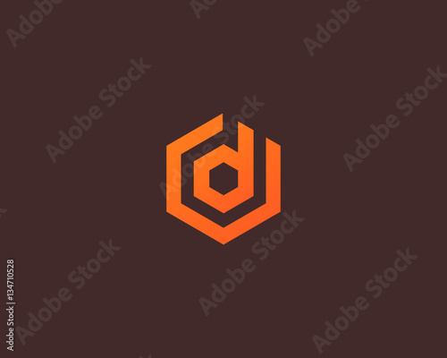 Abstract letter D vector logotype. Line hexagon creative simple logo design template. Universal geometric symbol font icon.