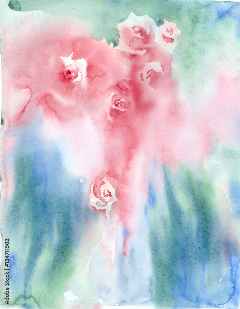 Watercolor painting. Soft background roses.