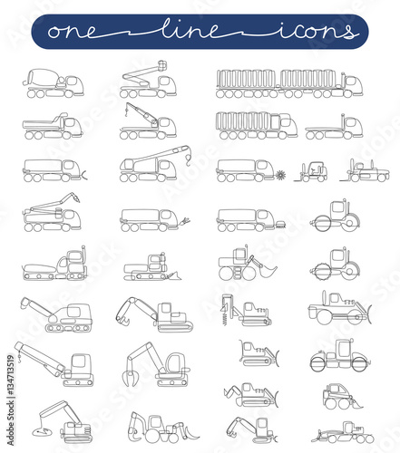 vector icon set road and construction equipment