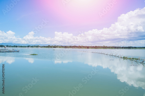 big lake with sky and cloud summer season clear wide panorama vi