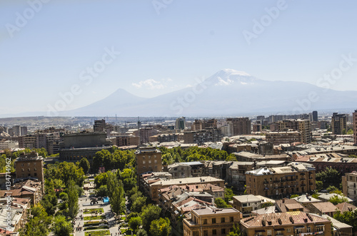 cityscape with high mountain Ararat