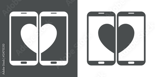 Icono plano smartphones con corazones gris y blanco