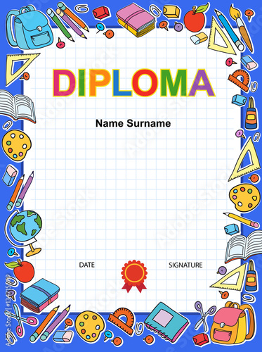 Kids Diploma certificate background design template