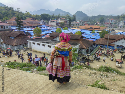 Flower Hmong lady at Bac Ha market, Vietnam photo