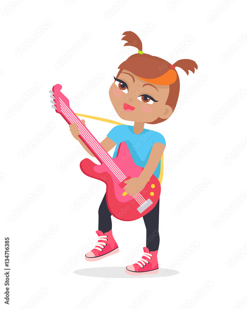 Girl Playing on Guitar Isolated on White. Musician Girl Playing on Guitar Isolated on White. Musician