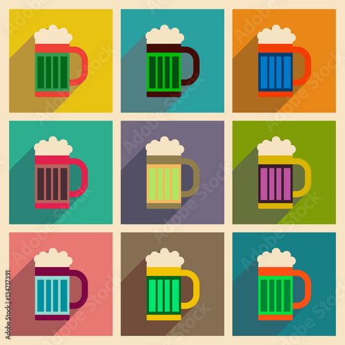 Concept of flat icons with long shadow glass of beer