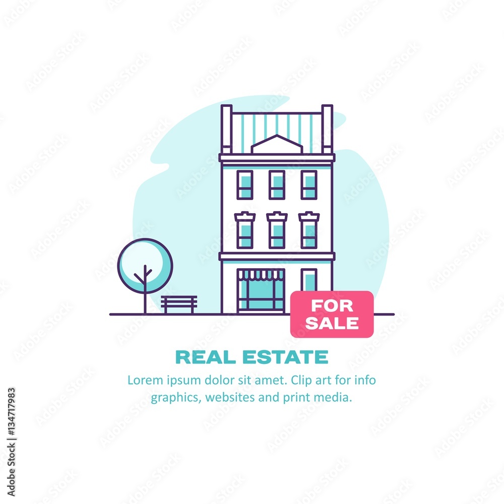 Real estate concept with house for sale. Vector illustration.