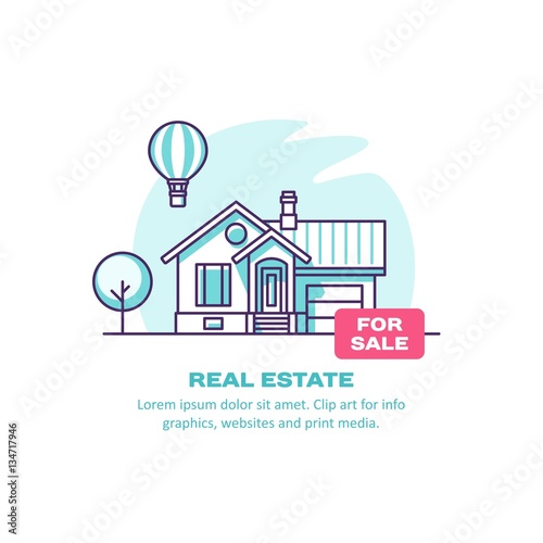 Real estate concept with house for sale. Vector illustration.