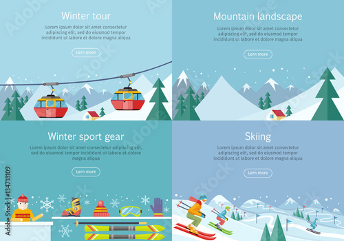 Winter Tour. Mountain Landscape. Sport Gear Skiing
