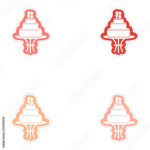 Set of paper stickers on white background wedding cake