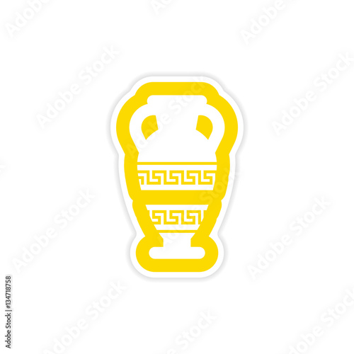 paper sticker on white background Greek amphora