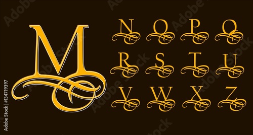 Vintage Set 2. Calligraphic capital letters with curls for Monograms and Logos. Beautiful Filigree Font With elements of Arabic calligraphy