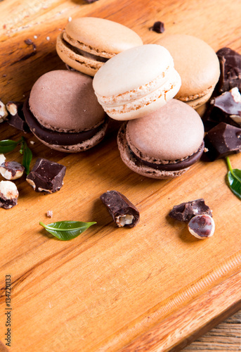 A french sweet delicacy, macaroons variety closeup.