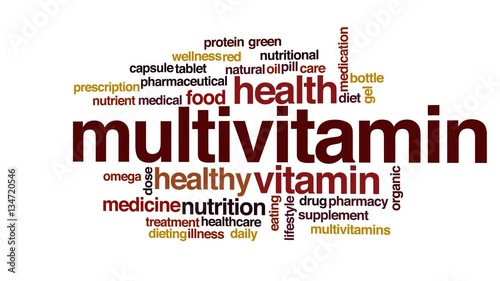Multivitamin animated word cloud, text design animation.