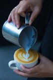 How to make latte art coffee by Barista female