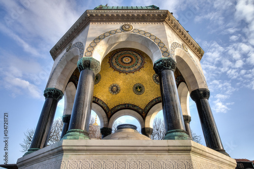 Istanbul, Turkey - February 14, 2016: The German Fountain, Alman Cesmesi is a gazebo and fountain in Sultanahmet Square