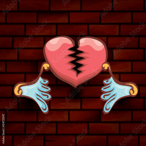 vector cartoon tattoo style red broken heart