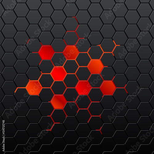 Black background of hexagonal mosaic. Red background in the cent