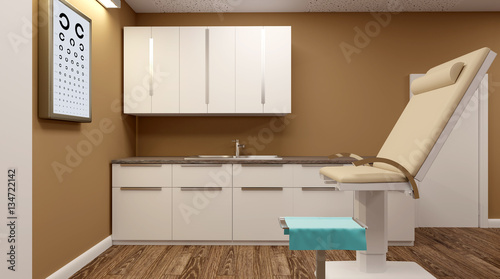 Cabinet ophthalmologist in a military hospital. 3D rendering