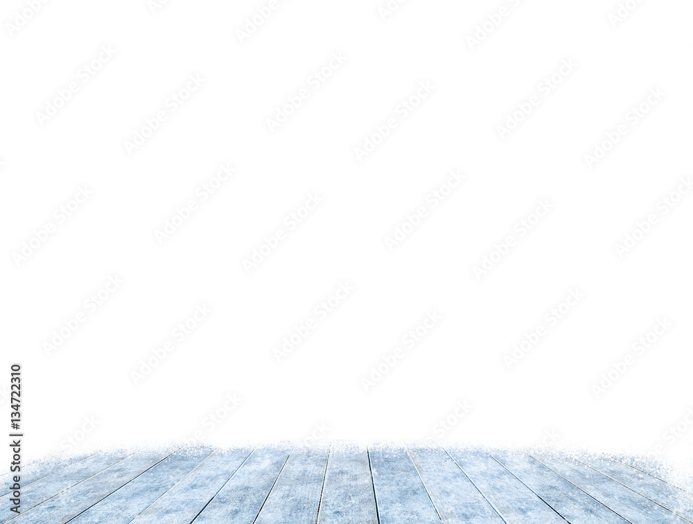 ice cover on wooden floor and snowing background. ice cover on wooden floor and snowing background.