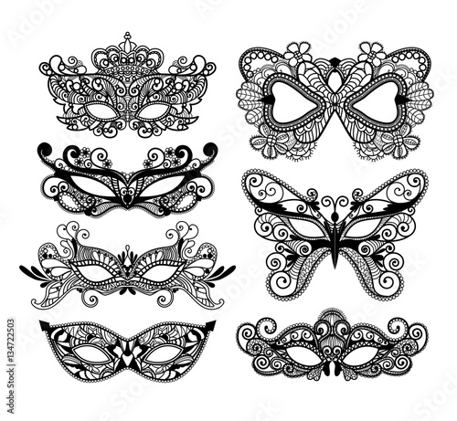 Mardi Gras mask of lace collection set.