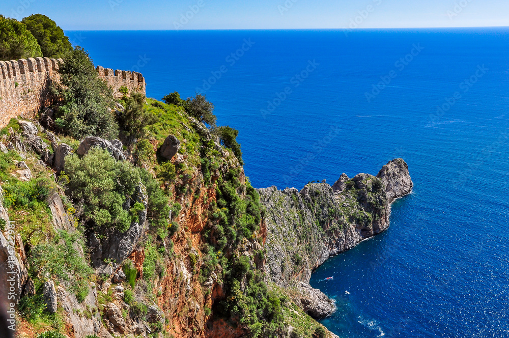 Magnificent view from Alanya castle at the peninsula, Turkey