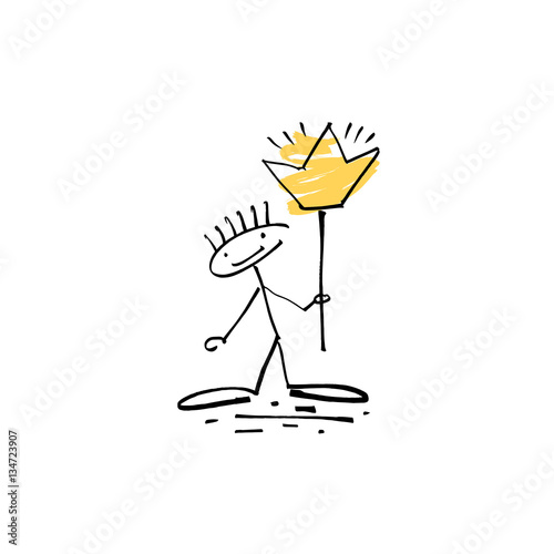 hand drawing sketch human stick figure with shiny crown