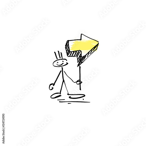 hand drawing sketch human smile stick figure with arrow
