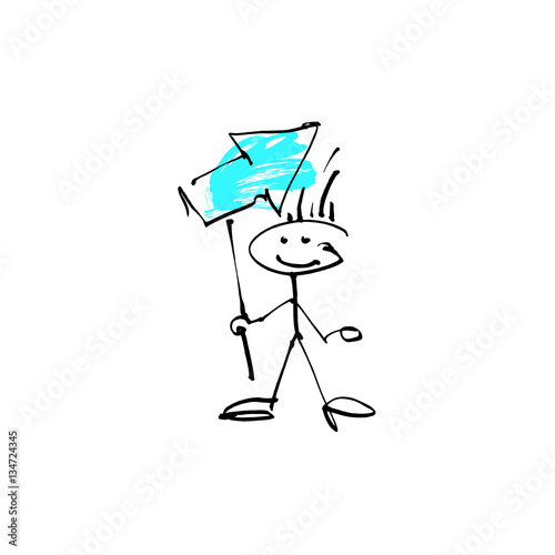 hand drawing sketch human smile stick figure with arrow